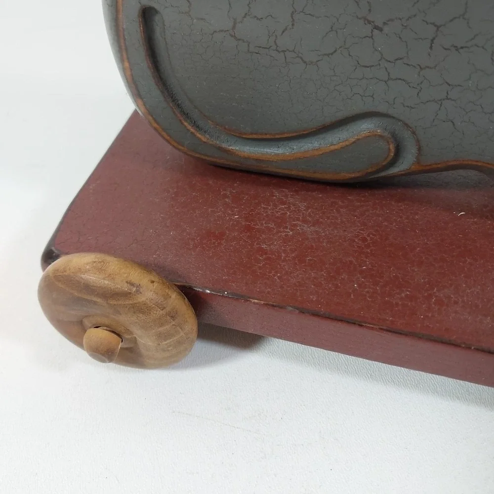 T.C. Barnyard Cat Painted Wood Leather Pull Folk Art Pull Toy Henn Workshop 1993